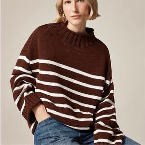 NWOT J. Crew 2025 Heritage roll neck rollneck sweater brown white stripe Small S